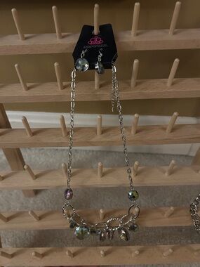 paparazzi Silver Iridescent Multi-Hue Beaded Necklace Set